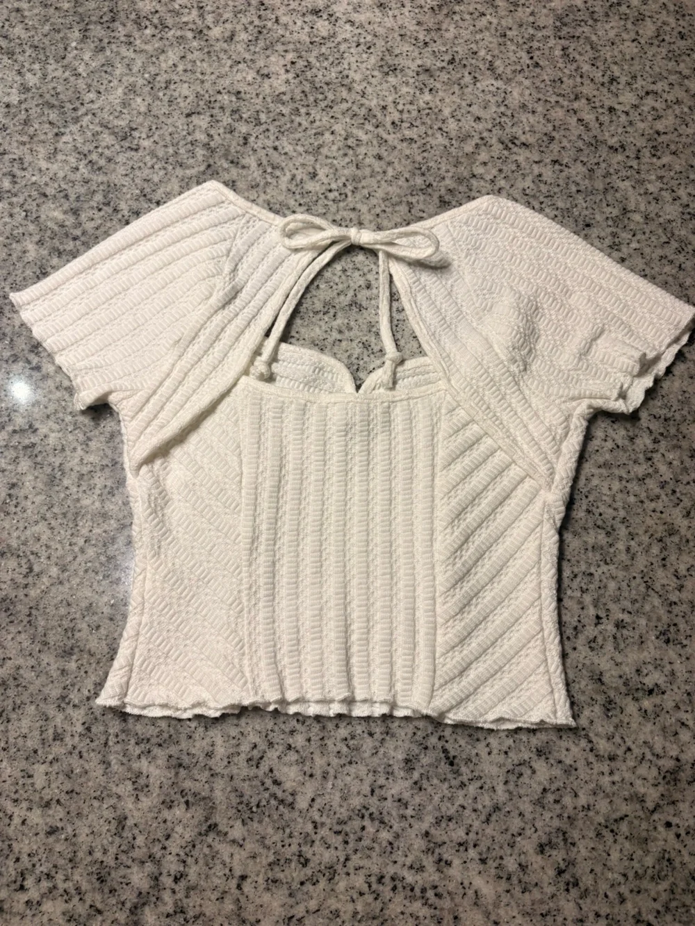 Textured White Knit Crop Top with Back Tie
